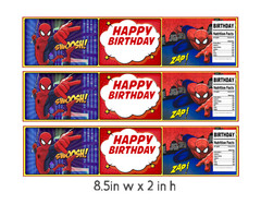 Spider Birthday Water Bottle Labels, Happy Birthday Party Decorations, 8.5 x 2