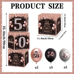 50th Birthday Decorations Boxes for Women-3pcs 50th Black and Rose Gold Boxes…