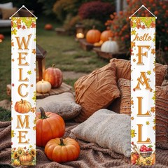 Hello Fall Decorations Pumpkins Maple Leaves Porch Sign Door Banner Gift 12″x72″