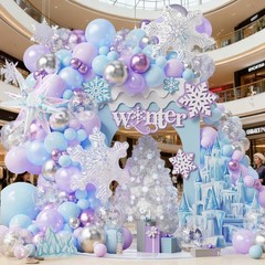 Winter Wonderland Decorations, 162Pcs Snowflake Blue Purple Balloons Arch Gar…