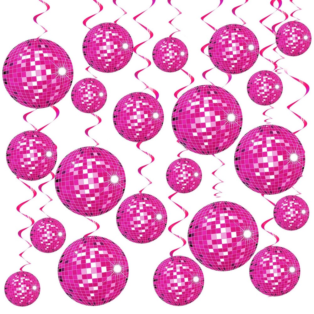 48 PCS Pink Disco Ball Hanging Swirls 70s Retro Ceiling Streamers Party New Set