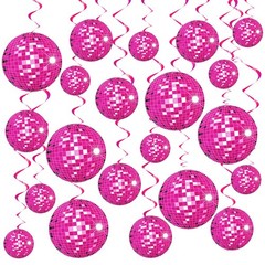 48 PCS Pink Disco Ball Hanging Swirls 70s Retro Ceiling Streamers Party New Set