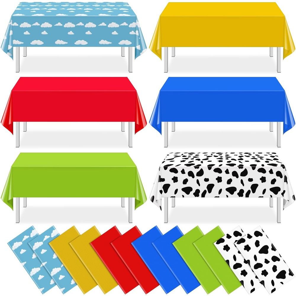 12-Pack Blue Sky White Cloud Cartoon Plastic Tablecloth Story Party Decor 54×108