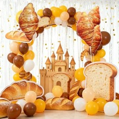 6 Pack Croissant Foil Balloons 29×18 Inch Bakery Party Decorations, Brunch
