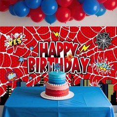 Superhero Spiderman Backdrop Happy Birthday Party Photo Background Banner 4×6 Ft