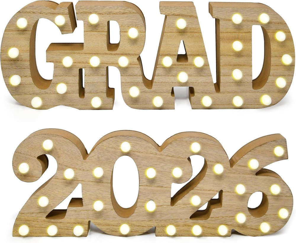 Grad 2026 Light up Sign LED Marquee Letters Graduation Decor Lighted Wooden Sign
