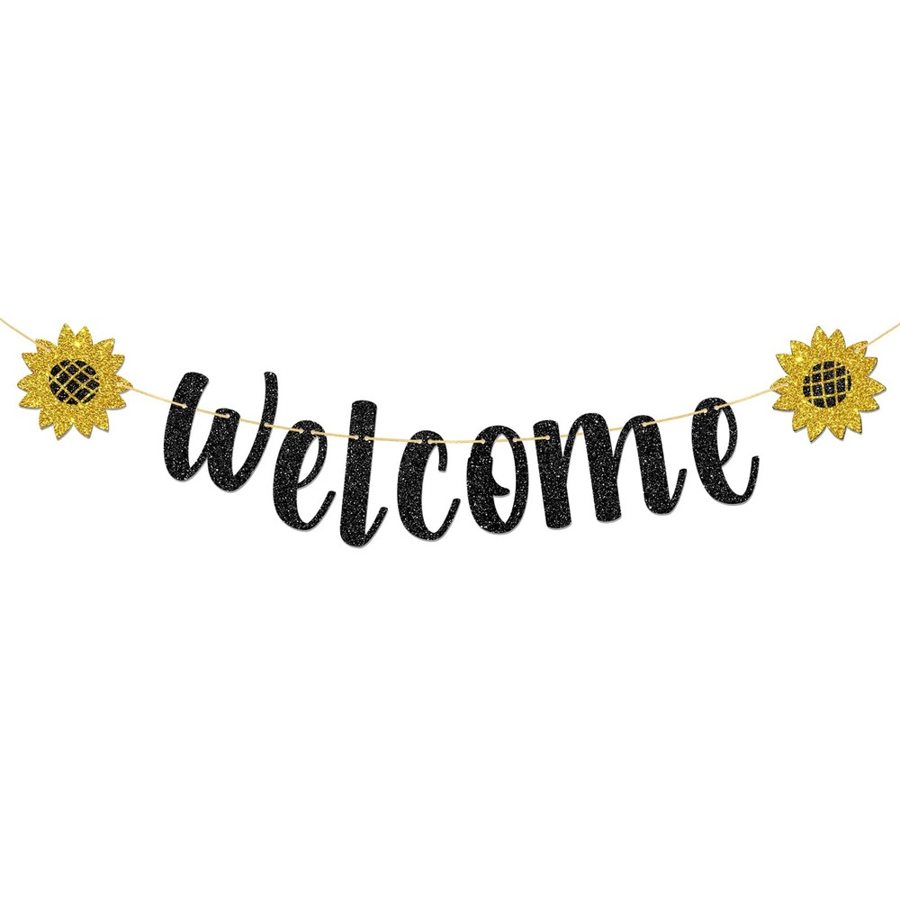 T-minimalist Welcome Banner, Black Glitter Hanging Sign Party Decorations, In…