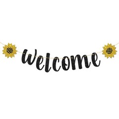 T-minimalist Welcome Banner, Black Glitter Hanging Sign Party Decorations, In…