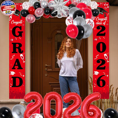 Graduation Decorations 2026, Red and Black Grad Decorations Class of 2026, Gradu