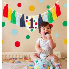 Colourful Rainbow Dot 1st High Chair Banner for Birthday Party Decoration
