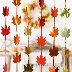 2pcs Fall Decor, Red Gold Orange Maple Leaves, Autumn Harvest Photo Booth Props