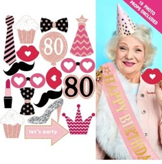 Women 80th Party Photo Props One Size Pink Gold