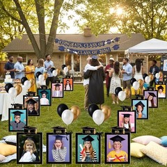 13PCS 2026 Graduation Yard Signs K-12 Photo Lawn Decor Black Gold w Stakes