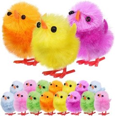 24 Multicoloured Easter Chicks Plush Fluffy Chickens Egg Hunts Kids Bonnet Decor