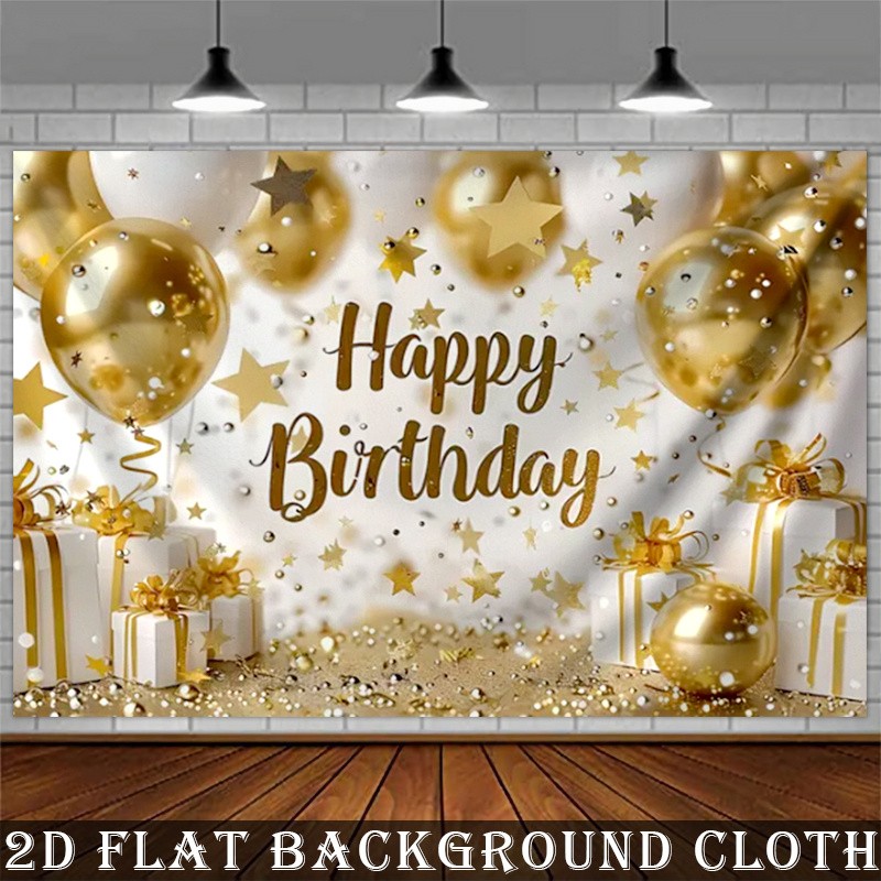 2D flat banner 1x birthday party backdrop,Happy birthday with Golden background☋