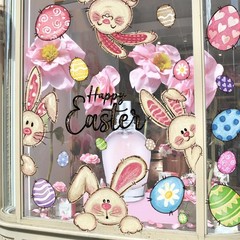 6 Sheets Easter Window Clings Happy Easter Bunny Eggs Window Decals Oil Painting