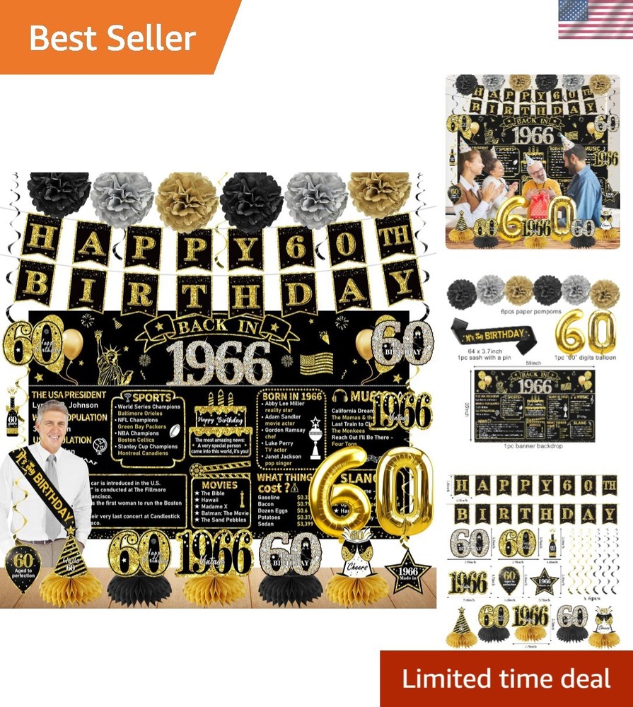 Complete 21-Piece Black Gold 60th Birthday Decoration Set – Perfect for Parties