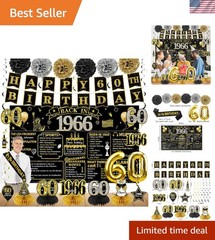 Complete 21-Piece Black Gold 60th Birthday Decoration Set – Perfect for Parties