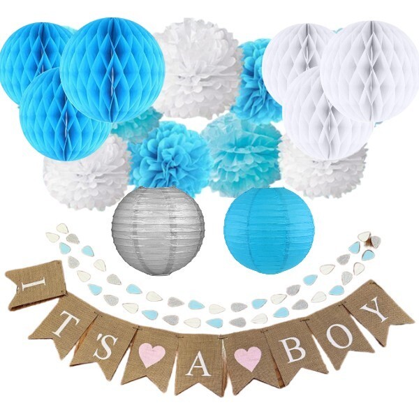 34 PCS Baby Shower Decorations for Boy Baby Shower Décor Boys Complete Premium