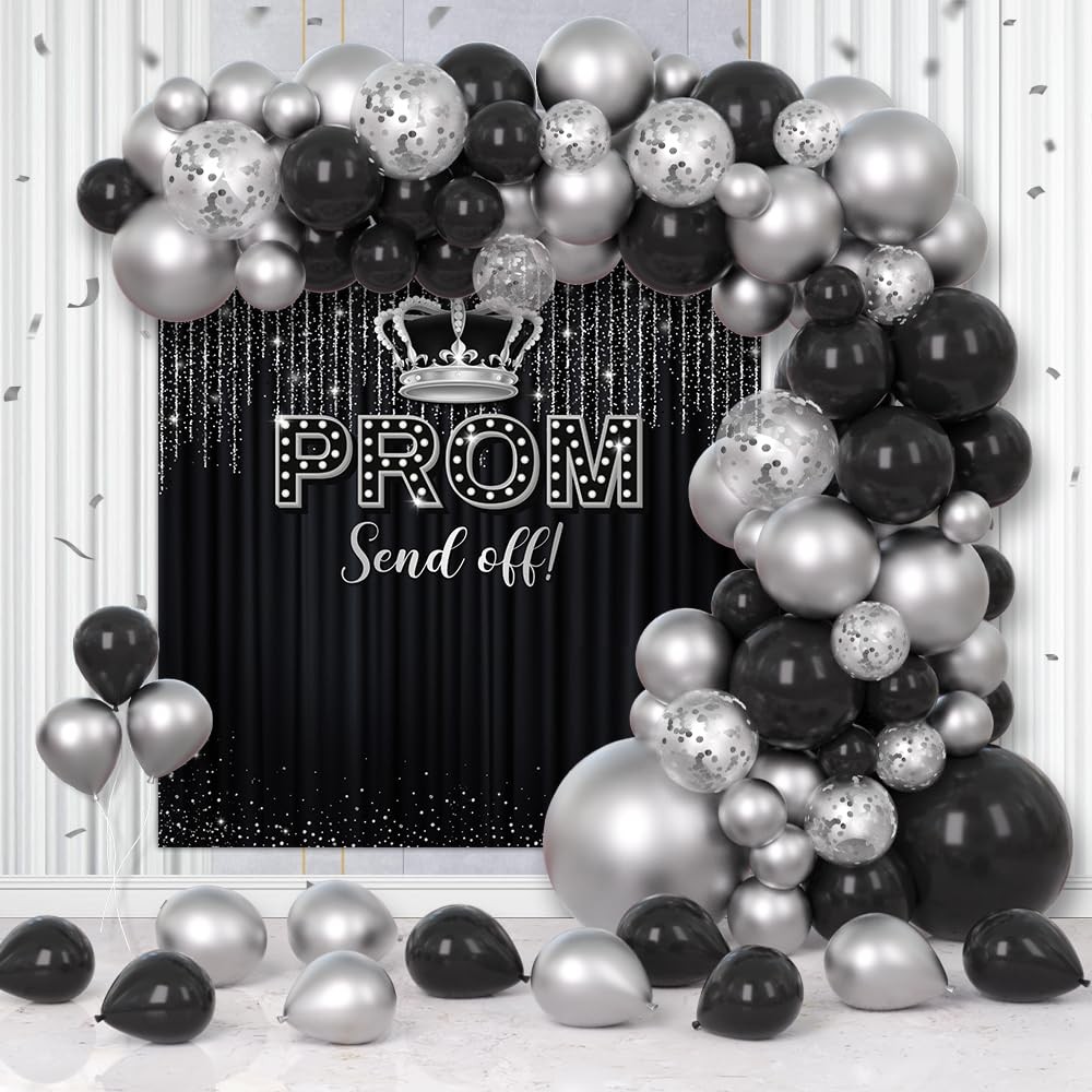 AIBIIN 125 PCS Prom 2026 Party Decorations Black Silver Prom Send Off Graduat…