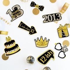 13th Birthday Photo Booth Props Black Gold Cheers to Thirteen Decor 23 PCS