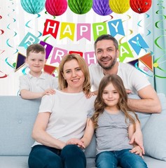 Colorful Birthday Decorations, Happy Birthday Banner with Honeycomb Balls, Stars