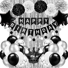 Black and Silver Birthday Party Decorations for Men Women Boys Girls Happy Birth