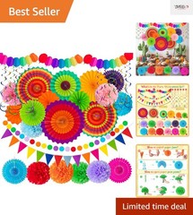 35PCS Hispanic Heritage Fiesta Decor: Paper Fans & Hanging Garlands