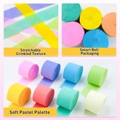 10 Rolls Crepe Paper Streamers 5 Colors Pastel Party Decorations Kids DIY Craft