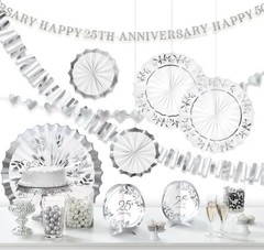 Happy 25th Anniversary Silver White Wedding Party Room Decorating Kit