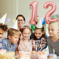 12th Birthday Decorations for Girls Rose Gold Set Sash Tiara Balloons Cake Toppe