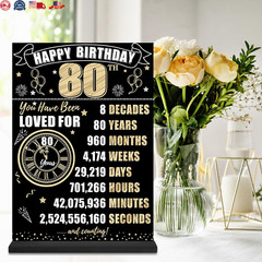 Black Gold 80th Birthday Decorations Back in 1944 Table Sign for Women Men, T…