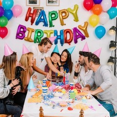 Rainbow Happy Birthday Letters Balloon Banner Kit,Usable Mylar Decorations fo…