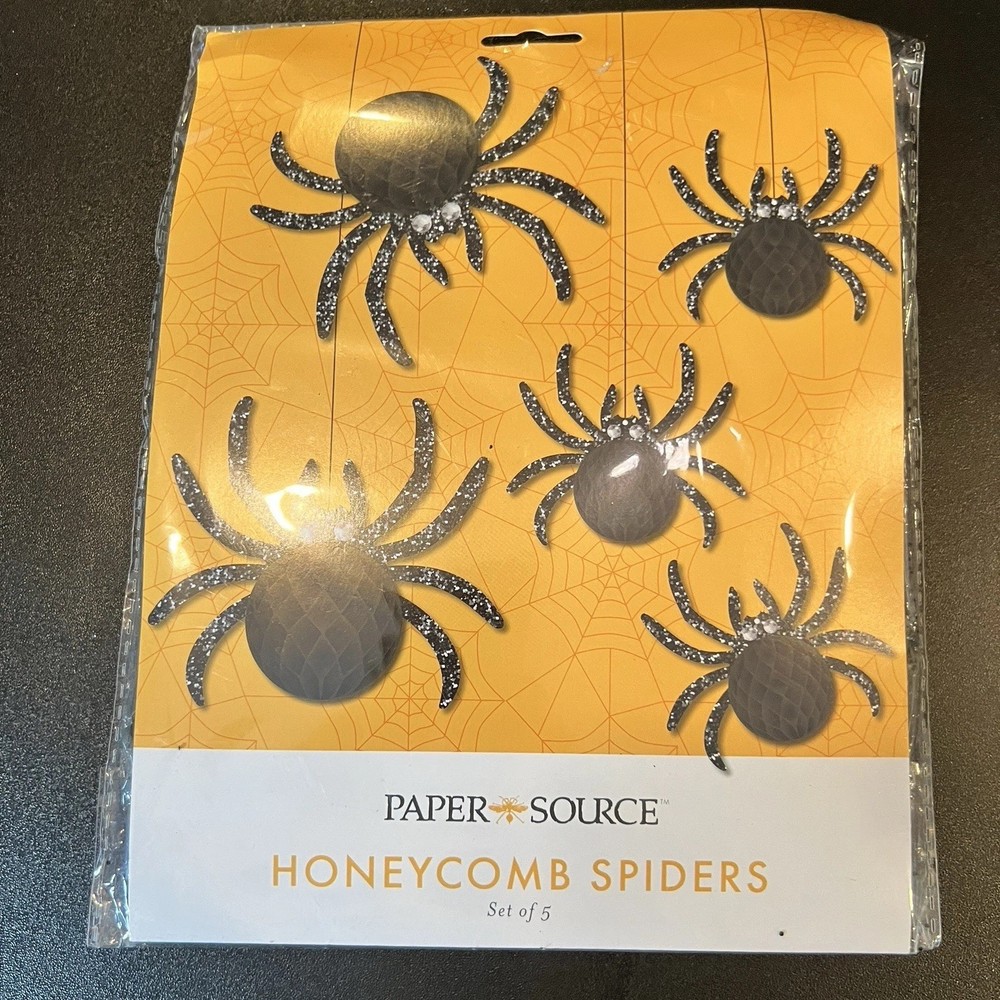 Paper Source HONEYCOMB BLACK GLITTER SPIDERS Set Of 5 halloween decor