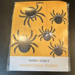 Paper Source HONEYCOMB BLACK GLITTER SPIDERS Set Of 5 halloween decor
