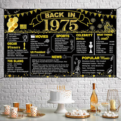 51st Birthday Black Gold Party Decoration, Back in 1975 Banner 51 Year Old Birth