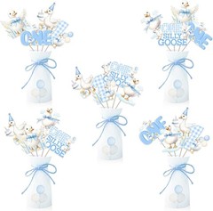 One Silly Goose Birthday Decor Boy 24Pcs Goose Centerpiece Stickers Blue Gees…