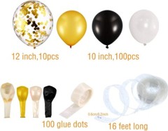 16 FT Balloon Garland Arch Kit Black Gold 100 Balloons 100 Glue Stickers
