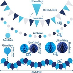 Blue Party Decorations, Easy Assembly Paper Fan Honeycomb Ball Garland Hangin…