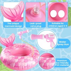 Mermaid Pool Float Toys with Water Gun for Girls Kids 3-5 Years Old, Inflatable