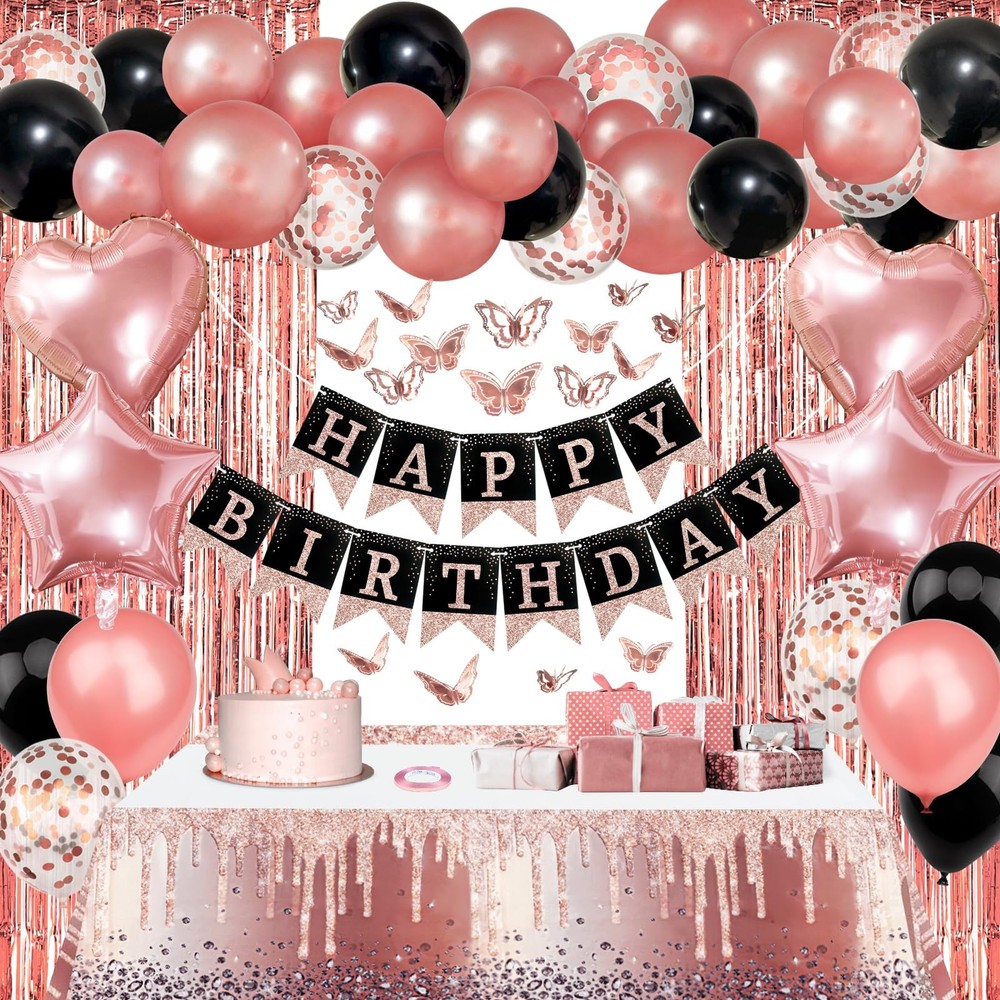 ZERODECO Birthday Party Decorations for Women, Rose Gold Black