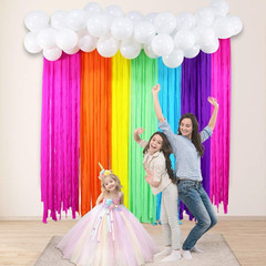 Rainbow Party Backdrop with Balloon Garland, Rainbow Cloud Birthday Photo Backdr