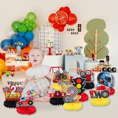 Race Car 2nd Birthday Honeycomb Centerpieces 9 PCS Table Topper Two Fast