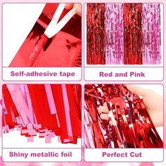Red Pink Foil Fringe Table Skirts, 4 Pack 108 x 30 inch, Festive Tinsel Table…