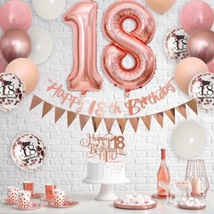 18th Birthday Decorations – Retro Pink Rose Gold, Happy 18th Birthday Banner …