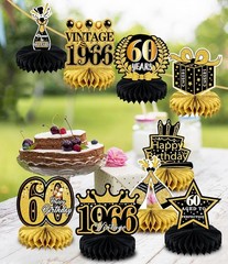 Party-Ready 60th Birthday Decorations: 9 Piece Black Gold Centerpieces