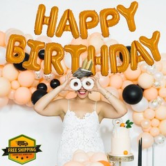 TONIFUL Light Orange Happy Birthday Balloons Banner