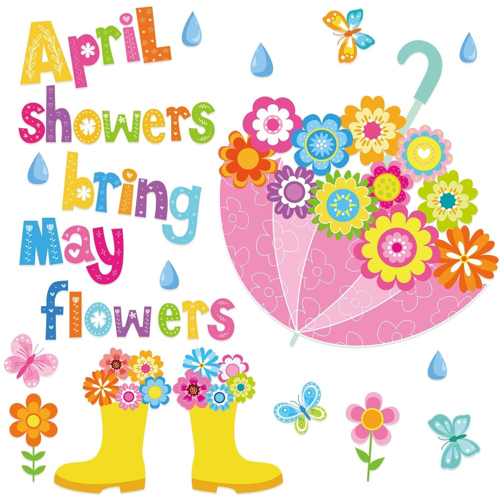 42Pcs April Showers Bring May Flowers Bulletin Board Decoration Kit Spring Fl…