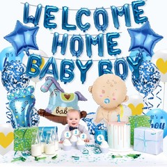 Welcome Home Baby Boy Balloons – 35 Pcs Blue Glitter Letter Foil Latex Balloo…