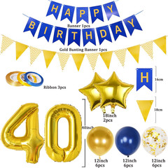 40Th Birthday Decorations for Men, Navy Blue Gold Balloons and Happy Birthday Ba